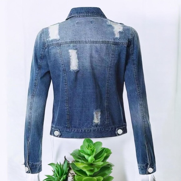 TinselTown Oversized Destroyed Blue Denim Jacket - Picture 3 of 16